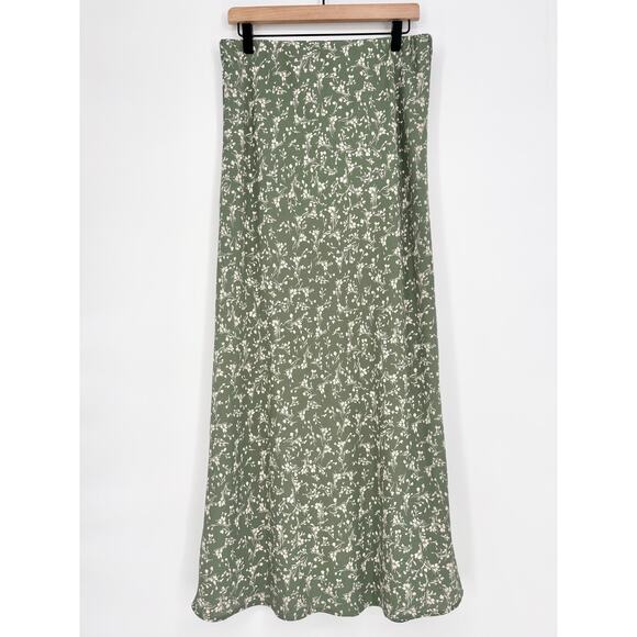 Altar'd State Moss Green Floral 90's Y2K Side Slit Maxi Skirt Size XXL - Picture 1 of 6